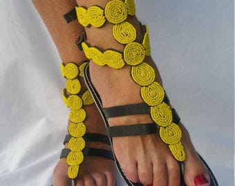 Californian Bead Gladiator Leather Sandals Womens Summer Sandals Womens Boho Sandals Womens Handmade Sandals African Sandals Hippie sandals