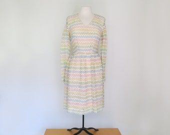 RAINBOW RIBBONS // 1960s pastel rainbow wiggle dress / S