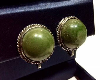 MEXICO MALACHITE & STERLING silver large vintage earrings