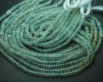 7 Inch Strand,Super Finest,Aquamarine Smooth Polished Rondells, Size 3.5-4mm