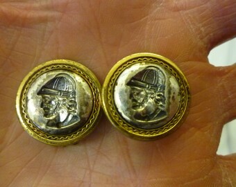 J65 Vintage Gladiator Head Two Tone Clip-on Earrings.