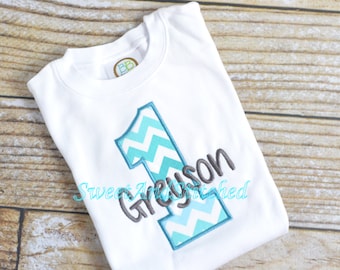 Boys First (1st) Birthday Shirt or tee - Baby Boy chevron Cake Smash Outfit, 1st Birthday Shirt, baby boy birthday outfit, personalized