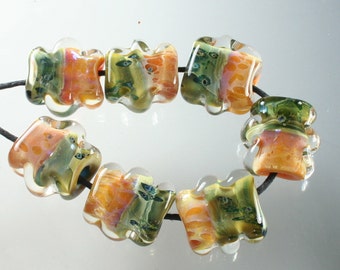 Lampwork Glass Handmade Beads Boro Borosilicate Abstract StoneyMarie Set of 7