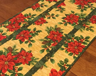 Christmas Poinsettia Table Runner, Christmas Decor, Holiday Table Runner, Quilted Christmas Table Runner, Poinsettias, Christmas Table Quilt