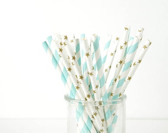 Twinkle Twinkle Little Star BOY Paper Straws - Gold Star Straws - Set of 25