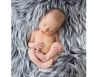Mongolian Grey Frost Faux Fur Backdrop Photography Prop Background- Photo Prop- Newborn Nest