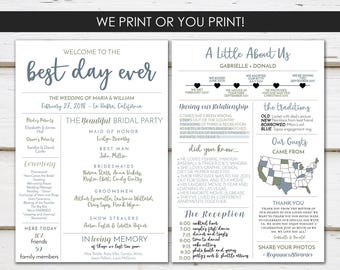 Fun Infographic Wedding Program, Unique Wedding Program, Fun Program, Modern Program, Entertaining, Fun Facts, Printable or PRINTED, MB236