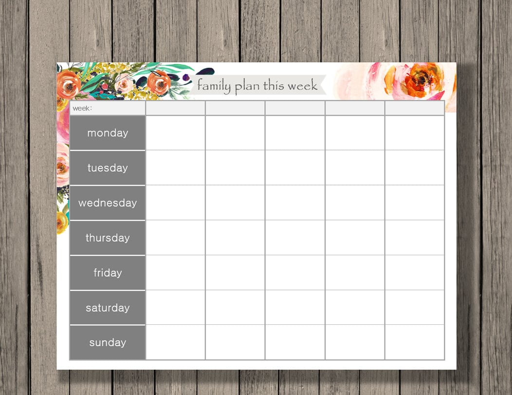Weekly Calendar Printable Family Plan Printable Schedule Printable