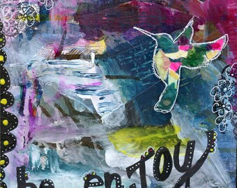be enJOY original mixed media painting on wood