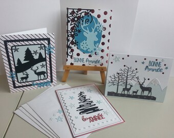 Lot 4 cartes de voeux de nouvelle année façon scrapbooking