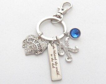 Personalized Class of 2018 Graduation Keychain for her, High School Graduation, College Graduate gift, She believed she could so she did