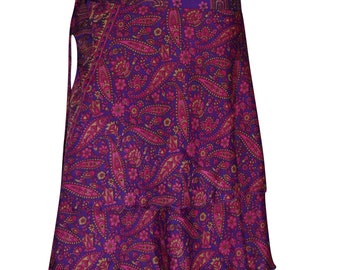 Reversible Printed PREMIUM Silk Short Wrap Skirt Pink Purple Boho Chic Summer Wrap Around Skirts