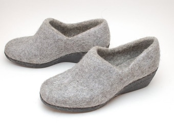 Women's Grey Ankle Boots with Heel felted