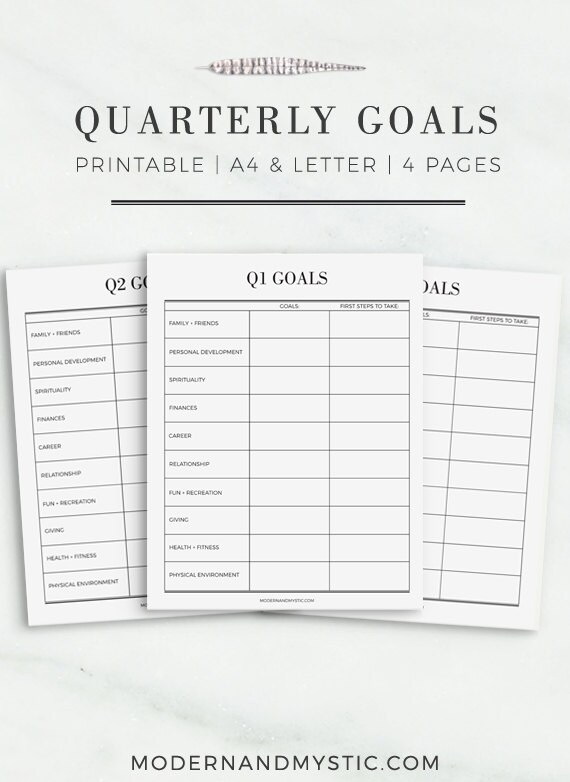 quarterly goals planner printable goal planner goal