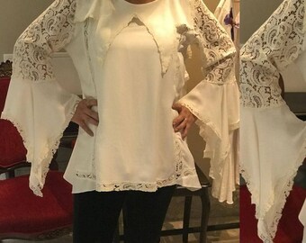 White ,Tops & Tees,blouse,embroidered,lace