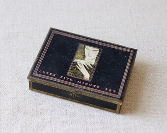 Vintage Black Cutex Five Minute Set Tin, Vintage Tin Hinged Storage Box
