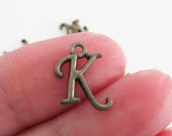 Letter K - Brass/Bronze Charm Uppercase Alphabet - Initial K Pendant/ Loop - Diy Jewelry findings - 7 PCS - Personalized Diy Bracelet Charm
