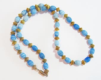 Vintage Costume Blue & Gold Necklace
