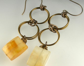 Light Carnelian Boho Gypsy Long Dangle Statement French Hook Earrings in Vintaj Antique Brass