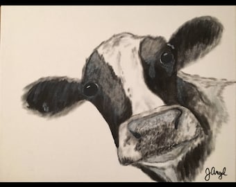 Cow canvas painting print - "Pearl"