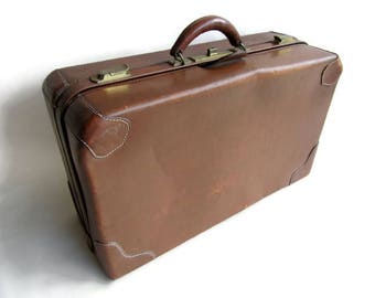 Vintage Top Grain Cowhide Leather Suitcase; Antique Suitcase, Cowhide Suitcase, Leather Suitcase, Vintage Suitcase