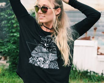 UFO Flowy Long Sleeve Shirt with Ribbed Sleeves