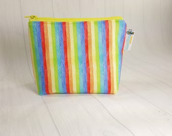 Narrow Pastel Rainbow Stripes Zipper Notions Pouch, Mini Zippered Wedge Bag, Craft Pouch NP0041