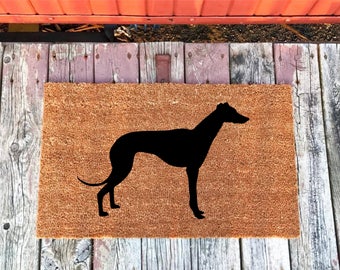 2 Sizes - Greyhound - Whippet - Italian Greyhound Welcome Mat - Coir Door Mat - Doormat - 18 x 30 and 24 x 36 - Housewarming Gift