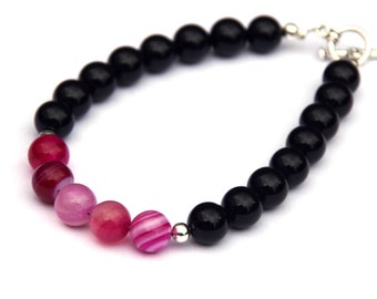 Agate bracelet, Pink agate, Fuschia agate, Onyx bracelet, gemstone bracelet, gemstone jewelry, silver jewelry, handmade, silver bracelet