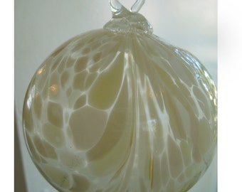 White Alabaster Peacock Feather Blown Glass Ornament 3.5 inches FREE SHIPPING