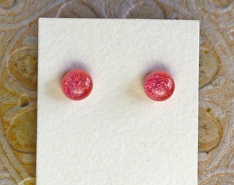Dichroic Glass Earrings, Petite, Salmon Pink DGE-1347