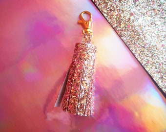 Rose Gold Glitter Tassel Keyring, Sparkly Rose Gold Tassel Charm, Rose Gold Glitter Keyring, Rose Gold Keychain, Tassel Charm, Rose Gold,