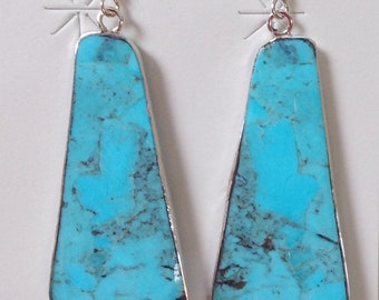 Native American Santo Domingo Turquoise Sterling Silver Earrings - Veronica Tortalita