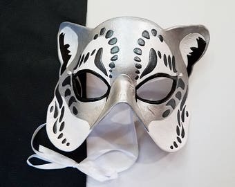 Leather Snow Leopard Mask - Made to Order