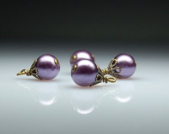 Vintage Style Bead Dangles Purple Glass Pearls Set of Four PR25
