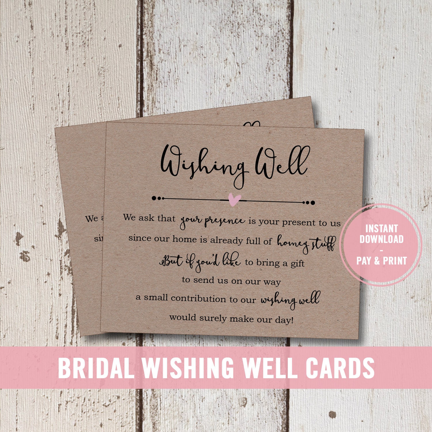 Wedding Wishing Well Card Printable Bridal Shower Wishing