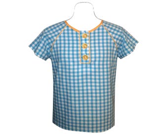 Turquoise and white cotton t-shirt or blouse