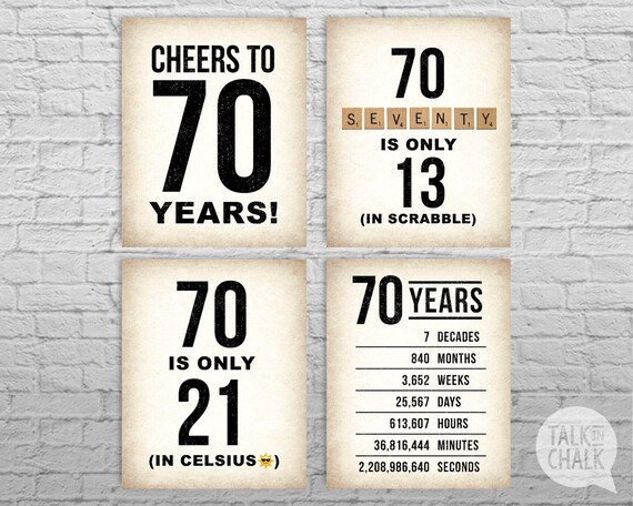 70th Birthday PRINTABLE Sign Pack 70th Birthday DIGITAL