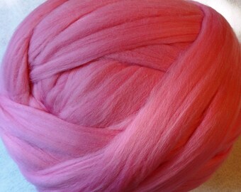 Roving Merino Wool for Spinning or Felting - Flamingo - 8 oz - pink wool roving, pink merino roving