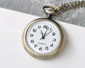 1 PC Antique Bronze Round Pocket Watch 30mm A8691
