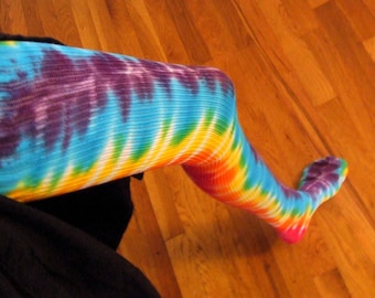 Tie Dye Thigh High Socks - Rainbow Bliss - Size Adult Small - Made to Order