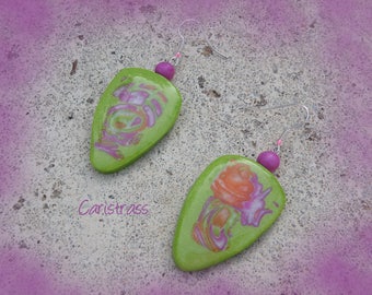 Green Apple earrings polymer clay.