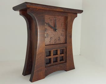 Mission Craftsman Style Arts Crafts Shelf Mantel Clock Hand Hammered Copper