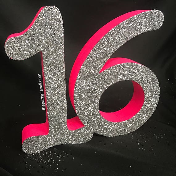 Large free standing Glitter Number 16 for Sweet 16