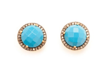 Turquoise and Diamond Stud Earrings