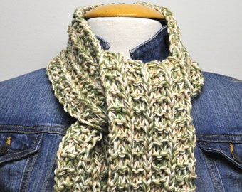 Knit Cotton Scarf in Moss