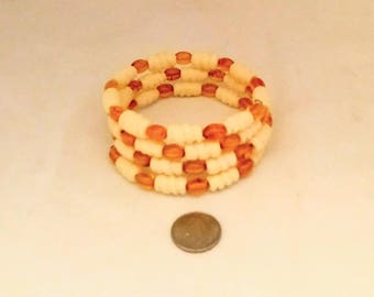 AAA Amber and Cow Bone Memory Wire Bracelet