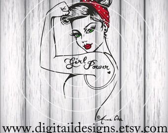 Official Girl Power SVG - eps - ai - dxf - Cut file - Silhouette - Cricut - Scan N Cut - Rosie SVG - Pin Up SVG - Rosie the Riveter