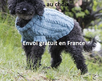 Wool dog coat hand knitted with neck ribs and cables, jumper pet sweater accessory fall winter gift
