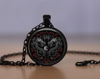 Dragons Pendant Necklace Yin And Yang Chinese Philosopy Mens Womens